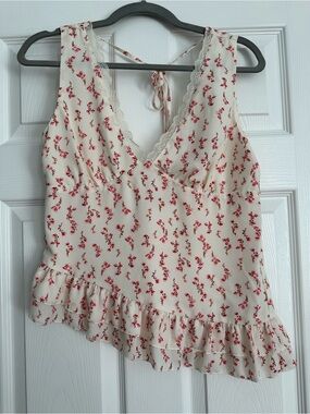 wild fable Cream Floral Lace-Trim V-Neck Ruffle Camisole